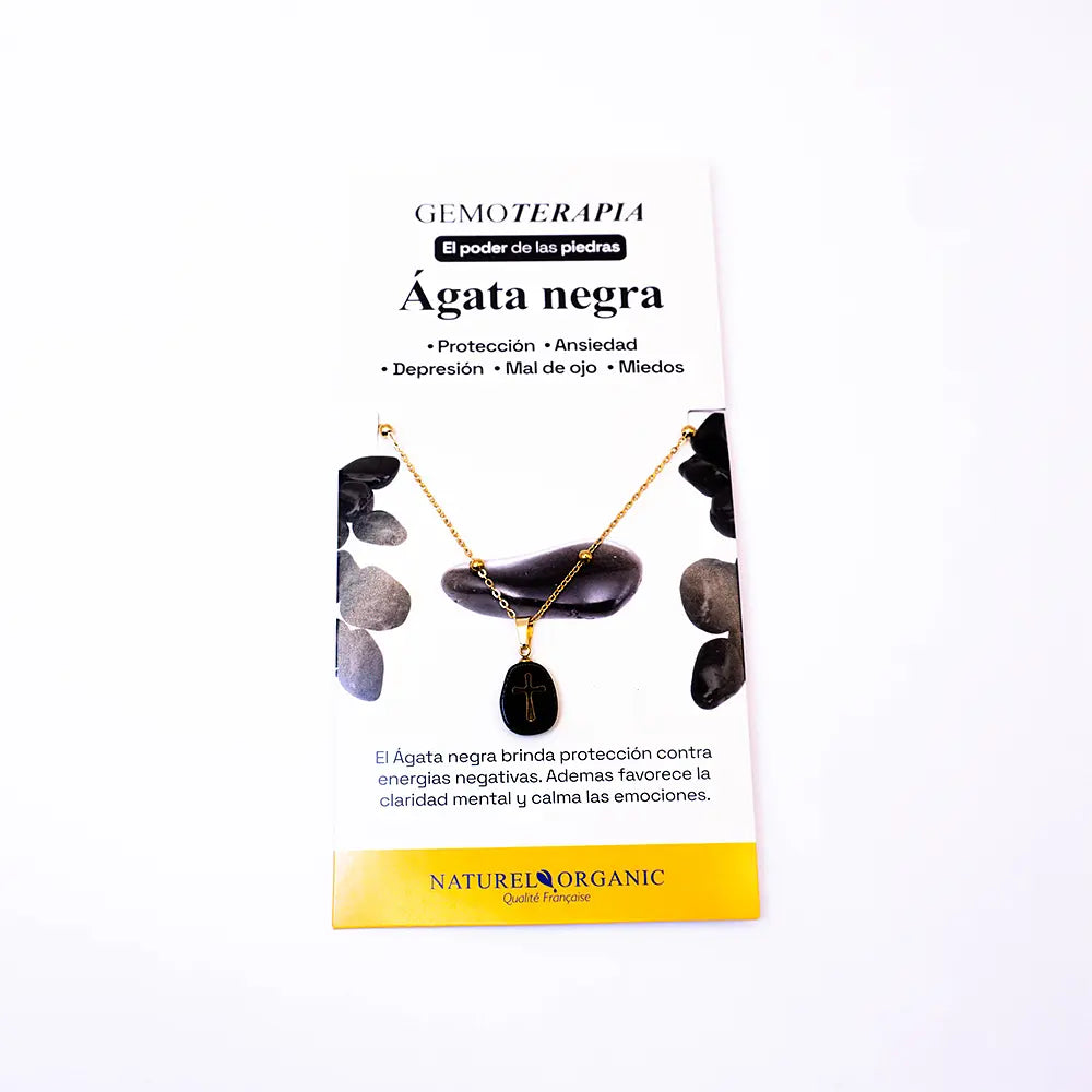 Joya colgante cruz ágata negra, protección, mal de ojo, miedos, depresión